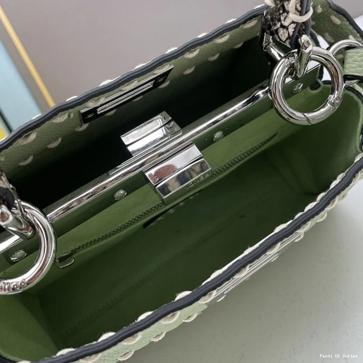 Vintage HOT Green Mini Leather In Peekaboo Bag Stitching Fendi Calf Iconic 0801